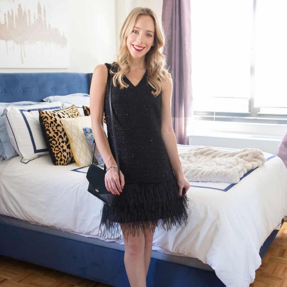 Sail to Sable Black Metallic Tweed Feather Dress NWOT